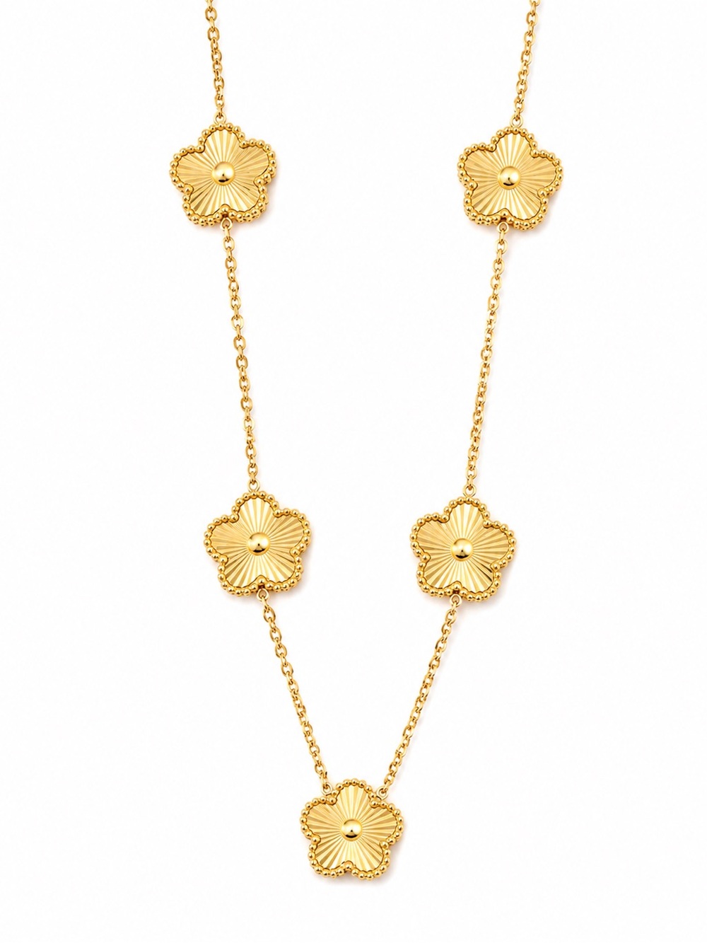 Gold Clover Station  stainless steel Necklace - Women Jewelry